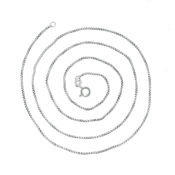 925 Sterling Silver Round Box Chain Necklace 1.3 mm Made In Italy - Picture 1 of 3